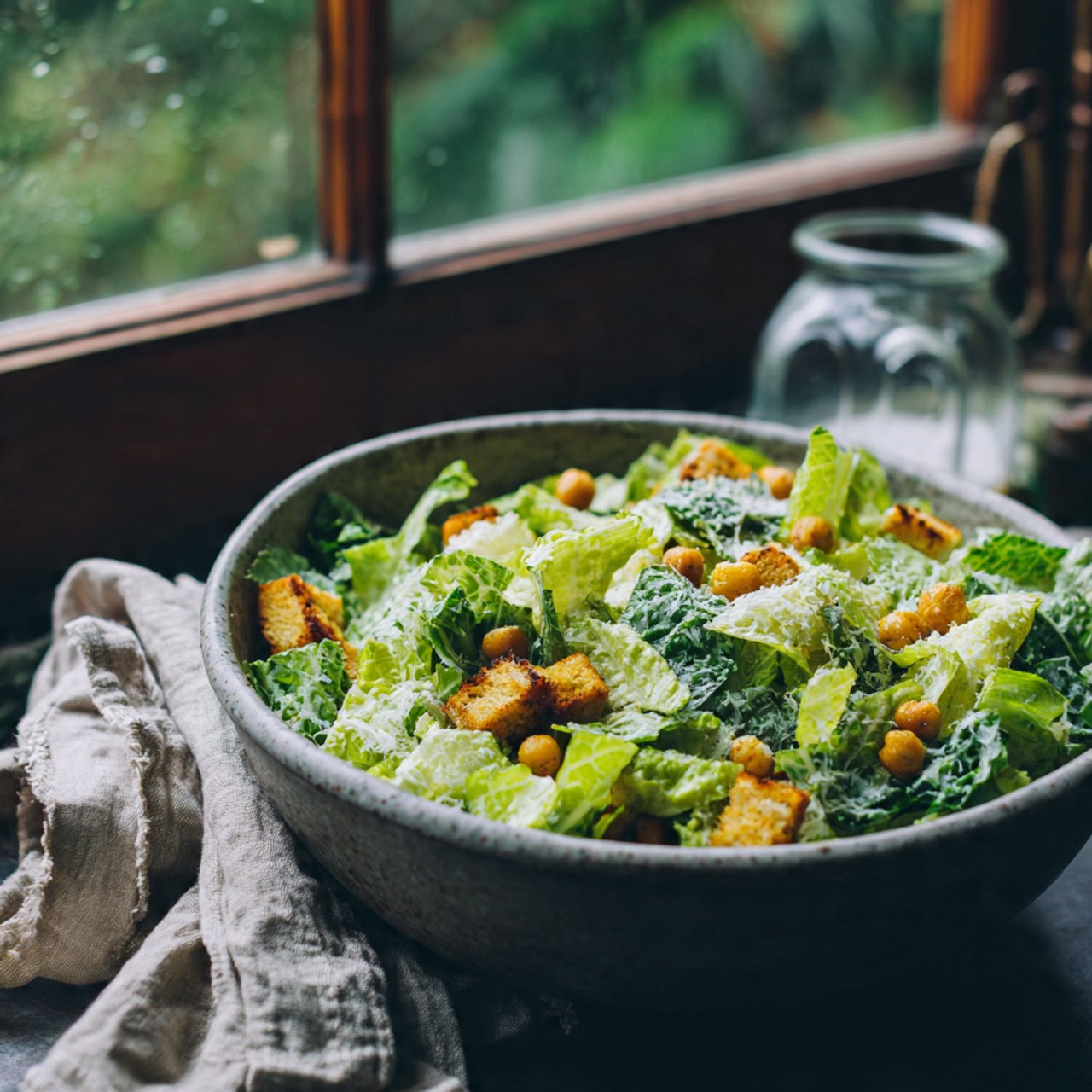 Ultimate Vegan Caesar: Creamy Dressing & Crispy Chickpea Crunch
